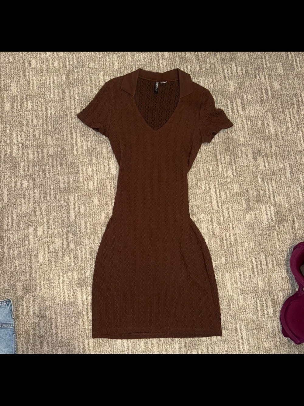 H&M Brown Knit V-Neck Mini Dress